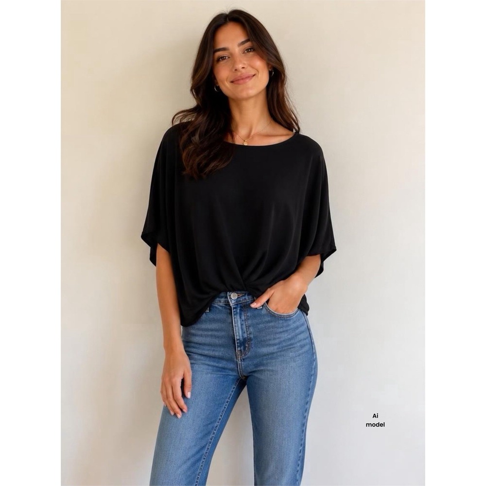 Vince Camuto Rich‎ Black Twist Front Dolman Sleeve Blouse Large NWT